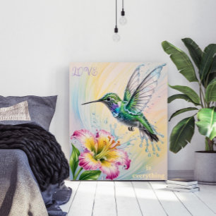 Watercolor Colorful Hummingbird and Flower Poster