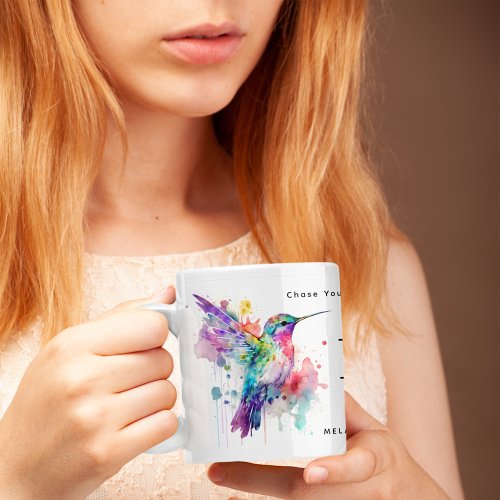 Watercolor Colorful Hummingbird Monogram w Name   Two_Tone Coffee Mug