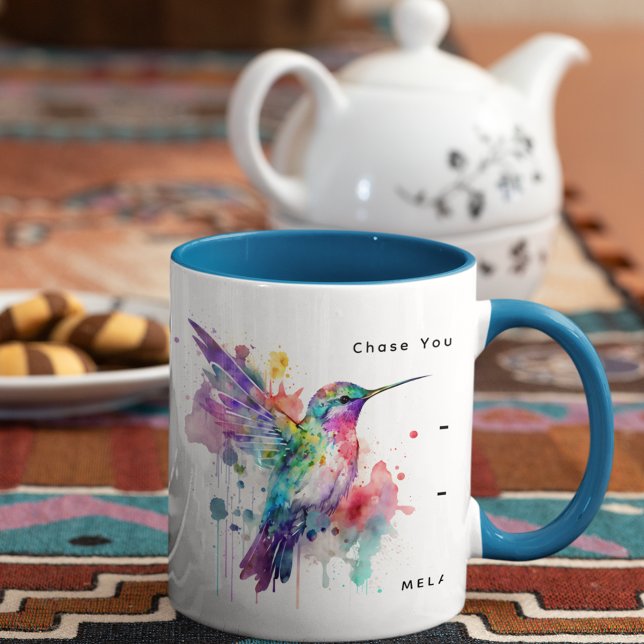 Watercolor Colorful Hummingbird Monogram w/ Name   Two-Tone Coffee Mug (Creator Uploaded)