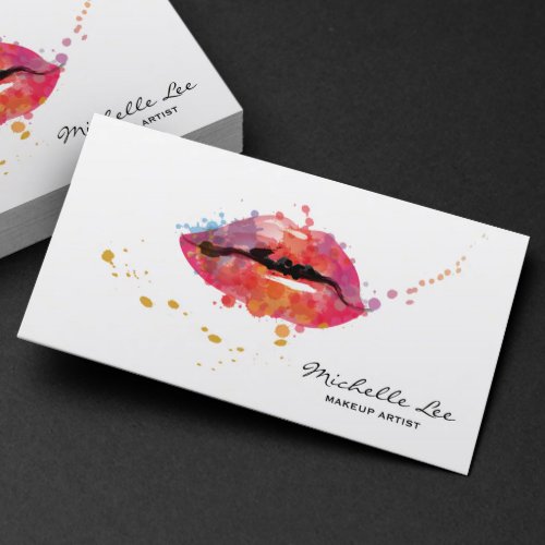Watercolor Colorful Lips Makeup Artist Salon Business Card