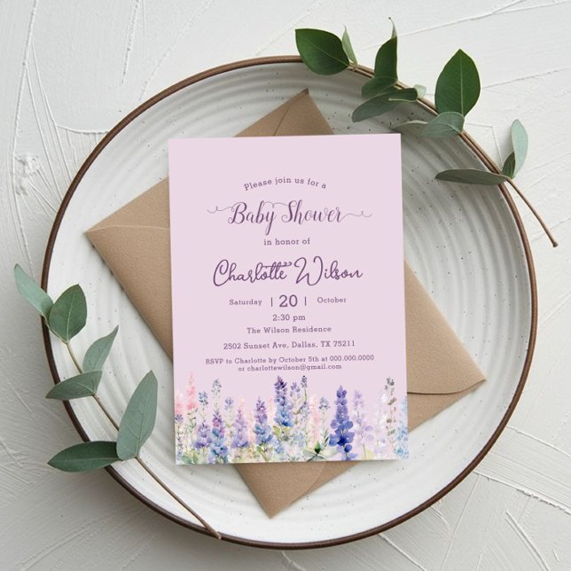 Watercolor Colorful Lupine Flowers Baby Shower Invitation (Creator Uploaded)