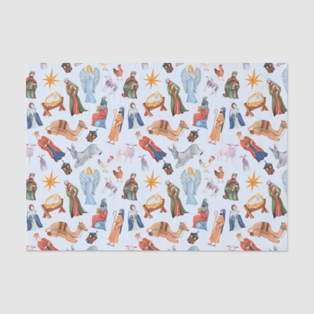 Watercolor Colorful Nativity Christmas Tissue Paper (Front)