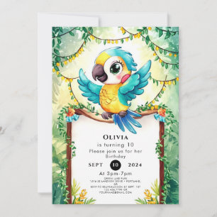 Watercolor Colorful Parrot Birthday Invitation