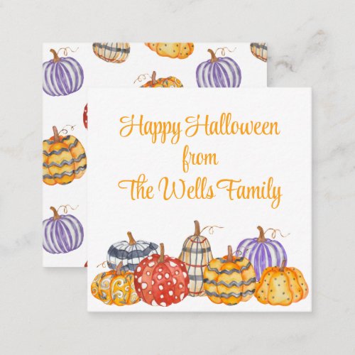 Watercolor Colorful Patterned Pumpkins Enclosure Note Card