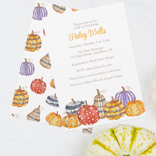 Watercolor Colorful Patterned Pumpkins Invitation