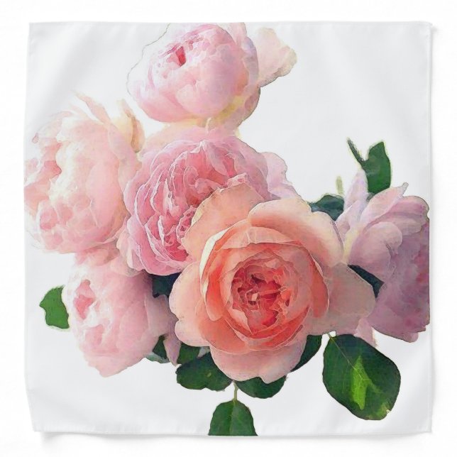 Watercolor Colorful Pink Roses Bouquet Template Bandana (Front)