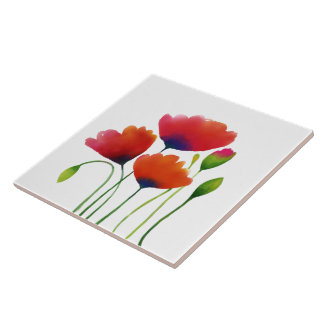 Watercolor Colorful Poppies Design Tile