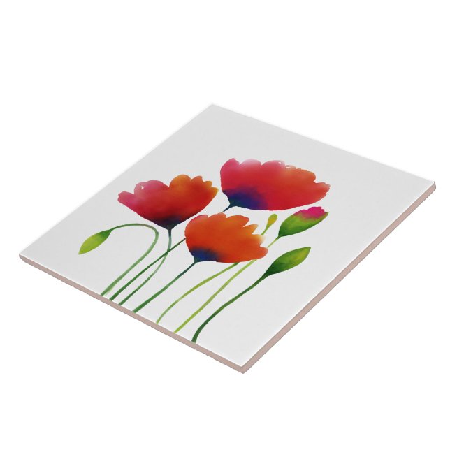 Watercolor Colorful Poppies Design Tile (Side)