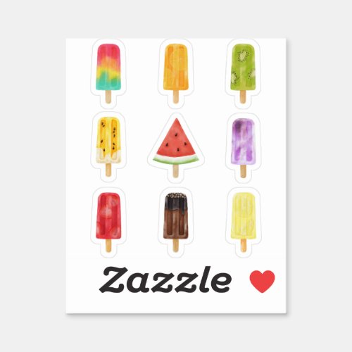 Watercolor colorful popsicles sticker pack