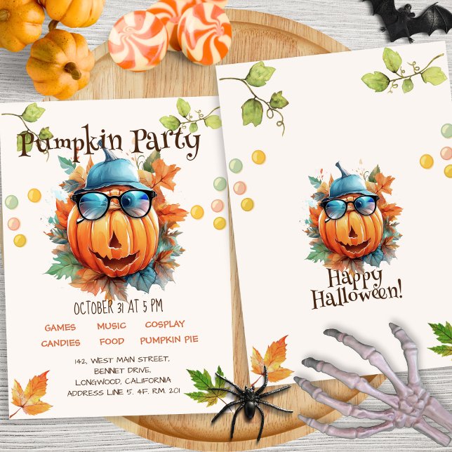 Watercolor Colorful Pumpkin Kids Halloween Party Invitation (Creator Uploaded)
