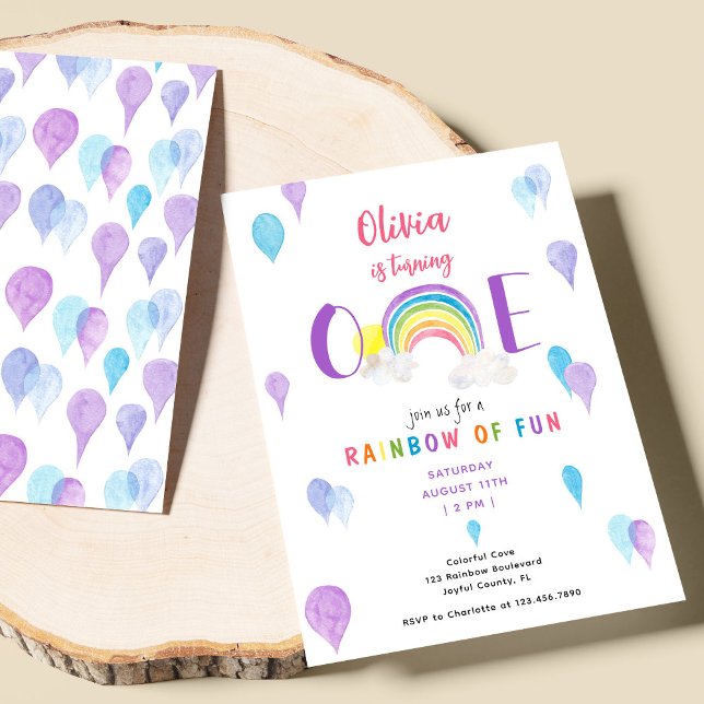 Watercolor Colorful Rainbow ONE First Birthday Invitation (Creator Uploaded)