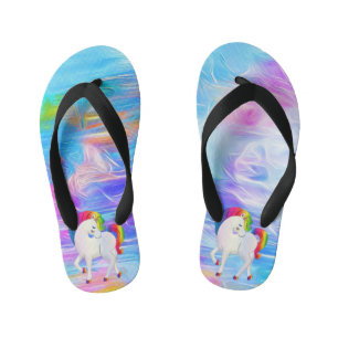 Watercolor,,Colorful,Rainbow Unicorn Kid's Flip Flops