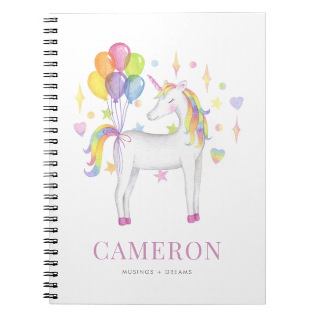 Watercolor Colorful Rainbow Unicorn Personalized Notebook (Front)