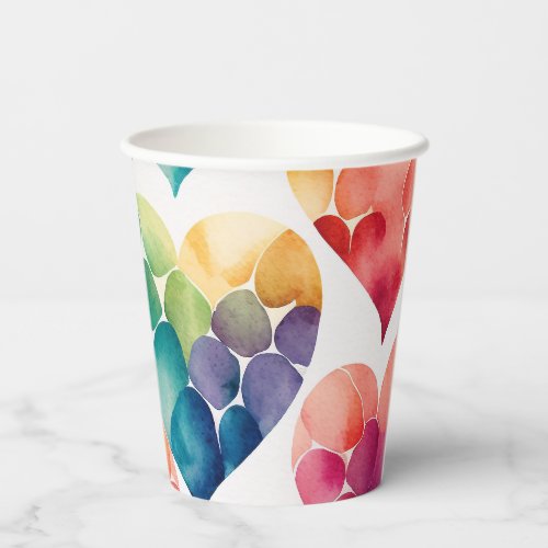 Watercolor colorful rainbow Valentines hearts Paper Cups