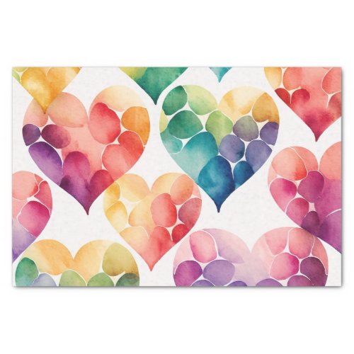 Watercolor colorful rainbow Valentines hearts  Tissue Paper