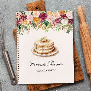 Watercolor Colorful Rose Flowers Floral Recipe Notebook