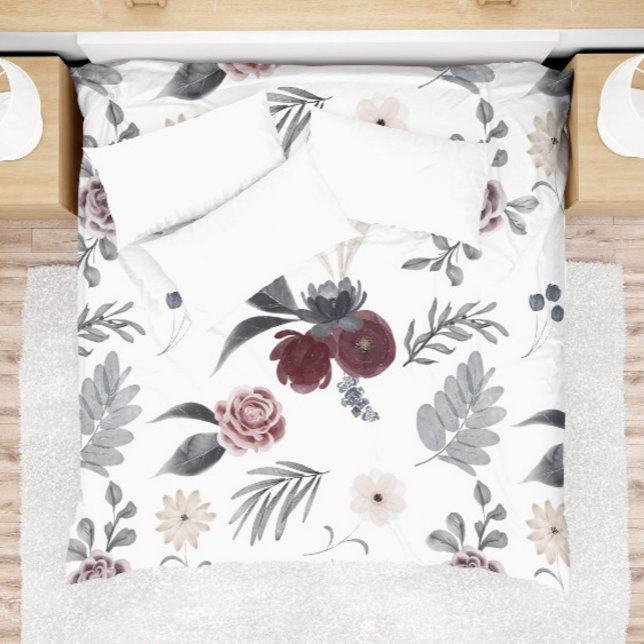 Watercolor Colorful Roses Grey Leaves Duvet Cover (Creator Uploaded)
