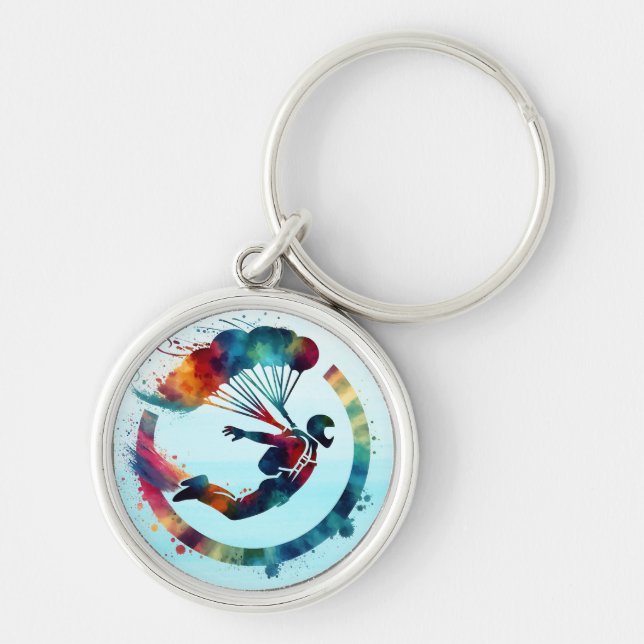 Watercolor Colorful Skydiver  Keychain (Front)