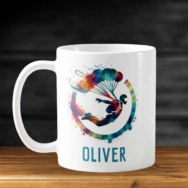 Watercolor Colorful Skydiver Personalized Coffee Mug (Creator Uploaded)