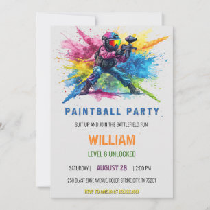 Watercolor Colorful Splatter Paintball Birthday Invitation