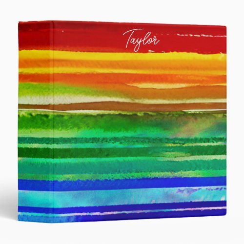   Watercolor Colorful Stripes Modern Artsy Rainbow 3 Ring Binder