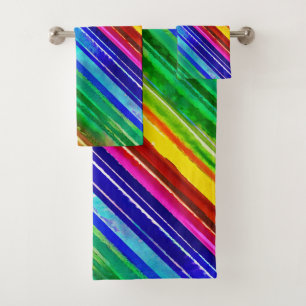 Watercolor Colorful Stripes Modern Artsy Rainbow Bath Towel Set