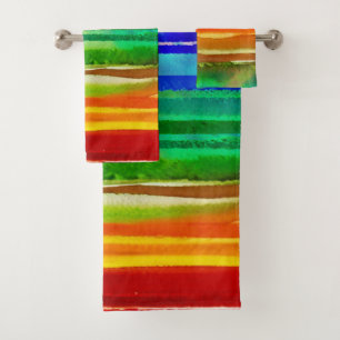 Watercolor Colorful Stripes Modern Artsy Rainbow Bath Towel Set