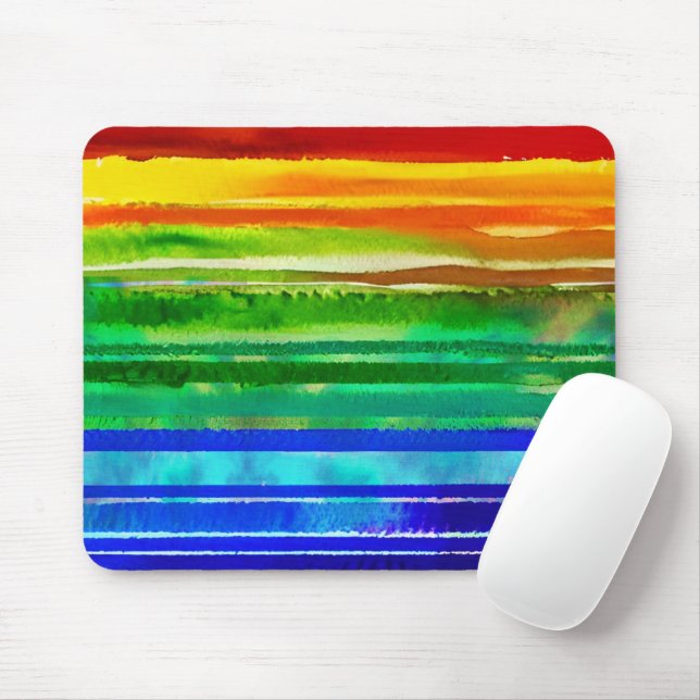   Watercolor Colorful Stripes Modern Artsy Rainbow Mouse Pad (With Mouse)