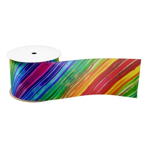   Watercolor Colorful Stripes Modern Artsy Rainbow Satin Ribbon