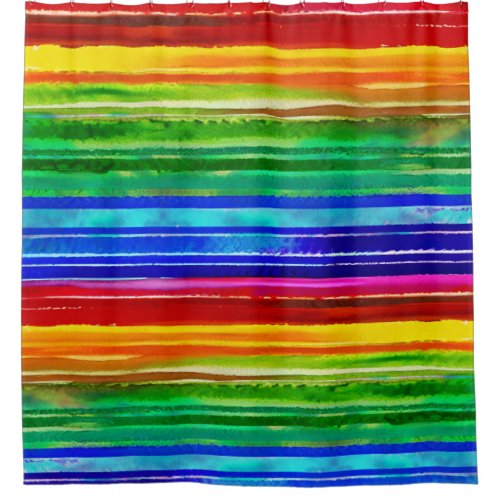   Watercolor Colorful Stripes Modern Artsy Rainbow Shower Curtain