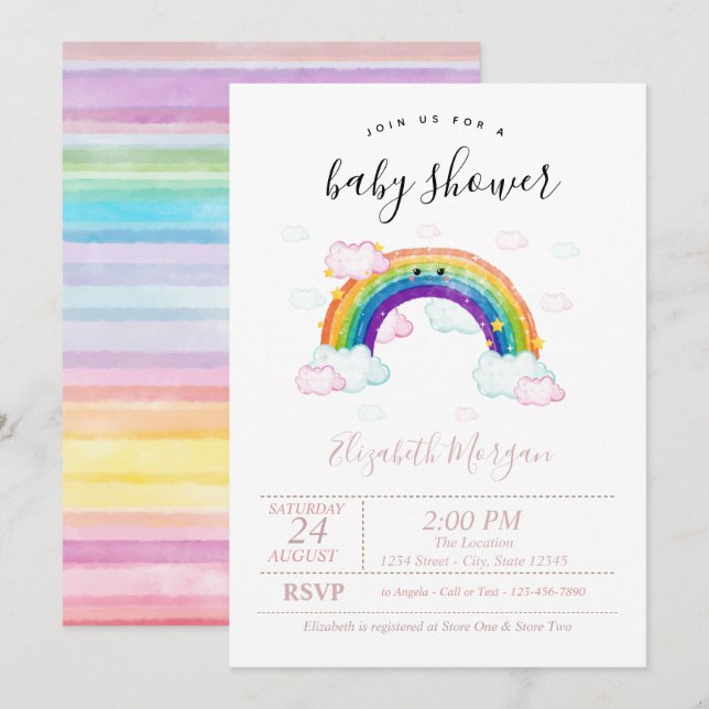 Watercolor Colorful Stripes Rainbow Baby Shower Invitation (Front/Back)