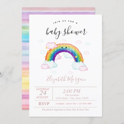 Watercolor Colorful Stripes Rainbow Baby Shower Invitation