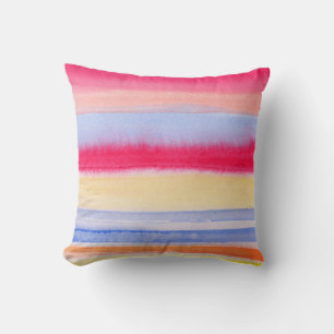 Watercolor colorful stripes.stripe,watercolor,aqua throw pillow