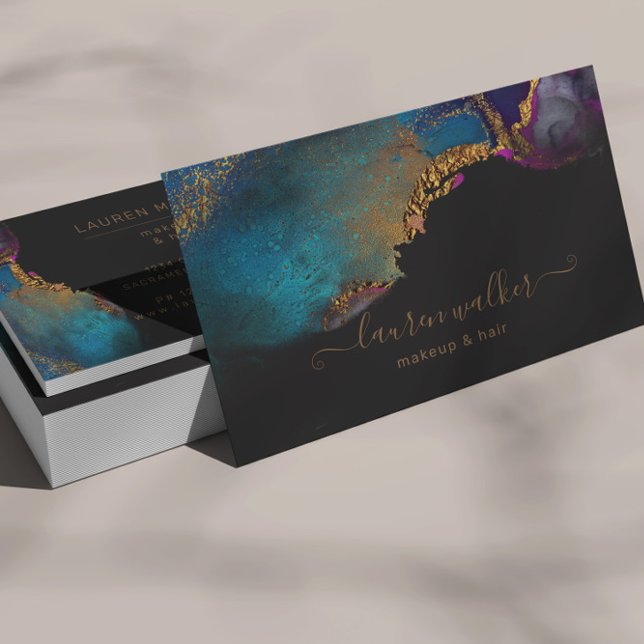 Watercolor Colorful Textured Gold Business Card (Creator Uploaded)
