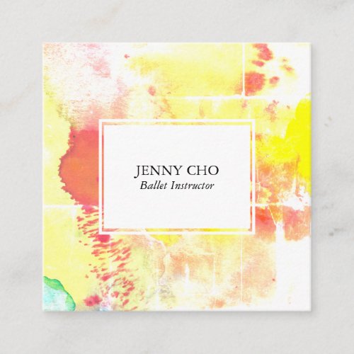 Watercolor colorful textured painting distressed square business card