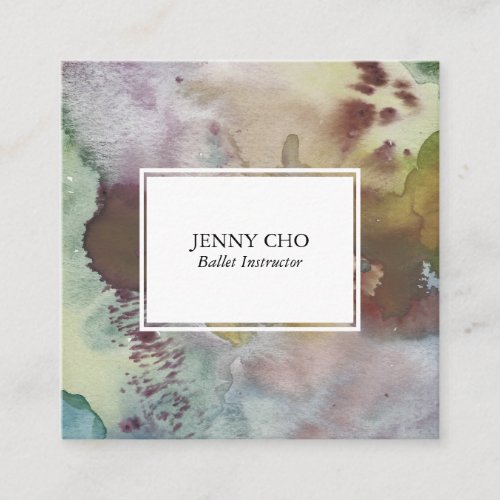 Watercolor colorful textured painting muted fog square business card