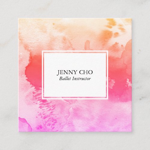 Watercolor colorful textured painting pink square business card