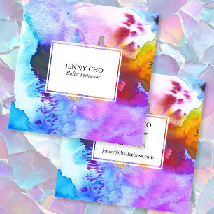 Watercolor colorful textured painting vivid square business card