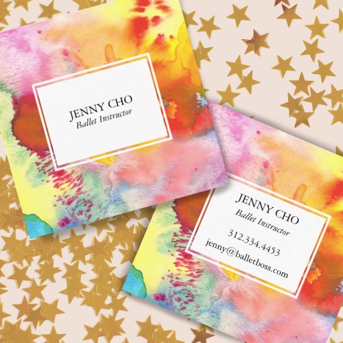 Watercolor colorful textured painting vivid square business card