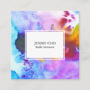 Watercolor colorful textured painting vivid square business card