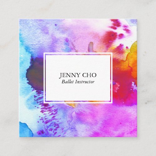 Watercolor colorful textured painting vivid square business card