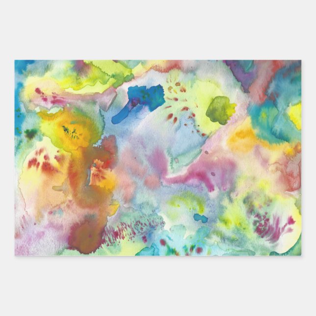 Watercolor colorful textured painting vivid wrapping paper sheets (Front)