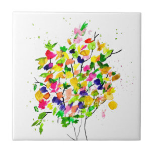 Watercolor colorful tree ceramic tile