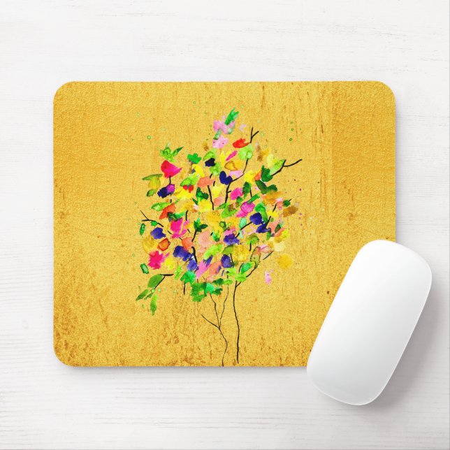 Watercolor colorful tree mouse pad (With Mouse)
