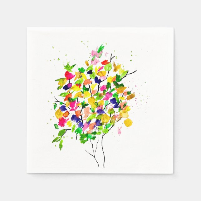 Watercolor colorful tree napkins (Front)