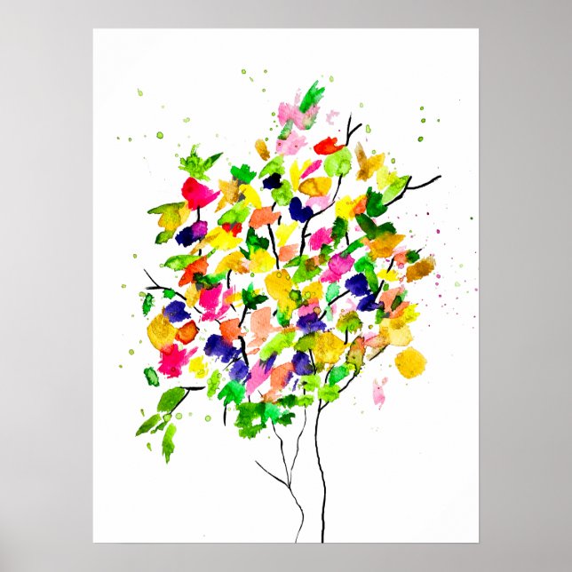 Watercolor colorful tree poster (Front)