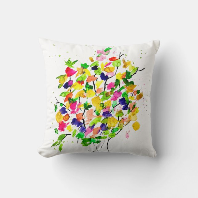 Watercolor colorful tree throw pillow (Front)