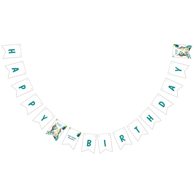 Watercolor Colorful Trex Dinosaur 1st Birthday Bunting Flags (All)