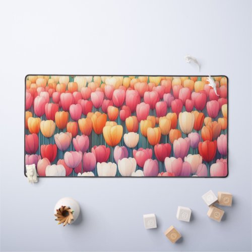 Watercolor colorful tulips desk mat