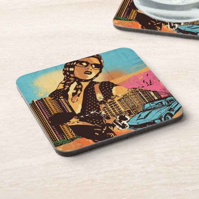 Watercolor Colorful Urban City  Beverage Coaster (Left Side)